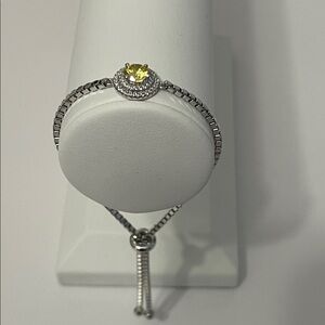 Rhodium Plate Silver Bolo Bracelet with Yellow Stone